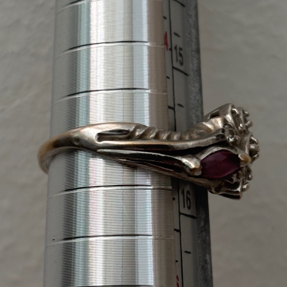 Vintage Cocktail Ring Diamond and Purple Sapphire Unique Engagement 1930's 5 - Picture 5 of 7